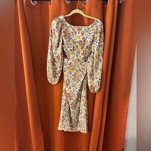 Reverse Multicolor Floral Long Sleeve Dress with Side Slits